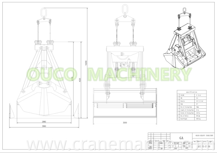 ouco radio wireless remote grab ISO standard 12/13 cbm clamshell grab bucket